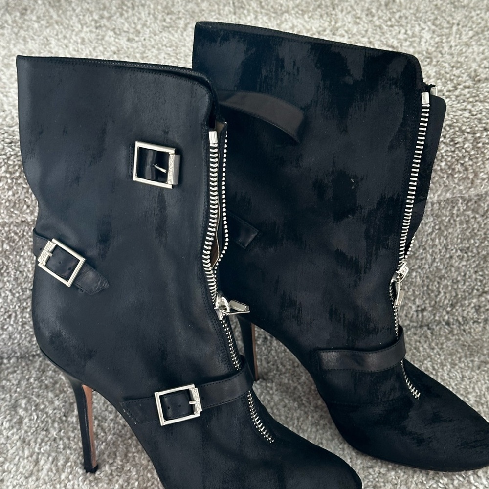 Jimmy Choo Black Heeled Boots with Metallic Buckles